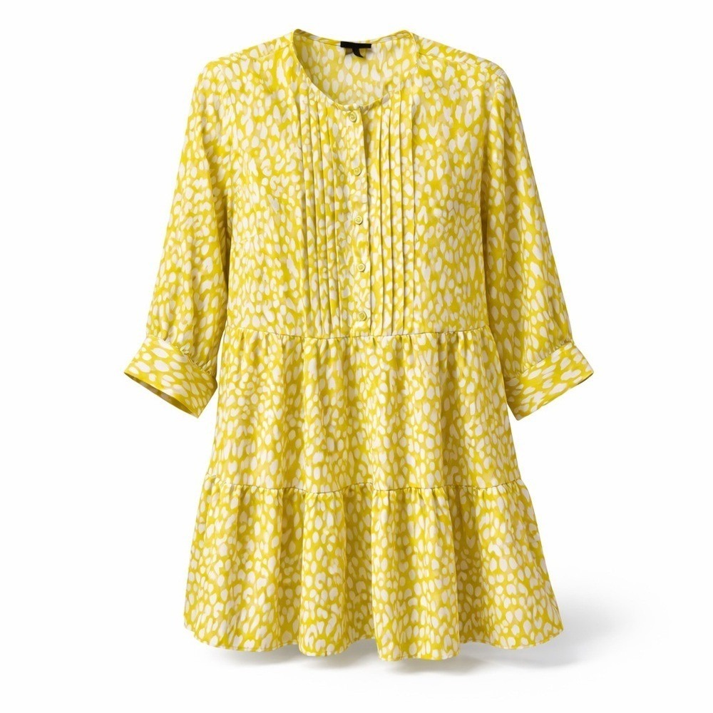 Who What Wear Women's Large Yellow Animal Print Tiered Dress Bishop Sleeve